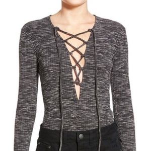 Sun & Shadow Grey Long Sleeve Lace Up Bodysuit